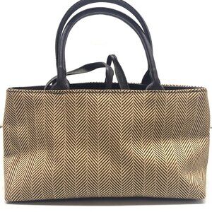 Estee Lauder Small Tote Bag Beige Herringbone Print + Pouch